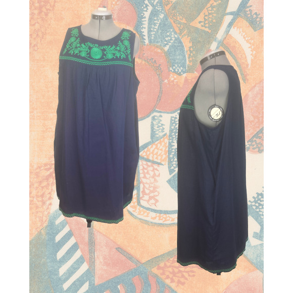 J.Crew Dresses & Skirts - J. Crew Factory Navy Dress with Green Embroidery